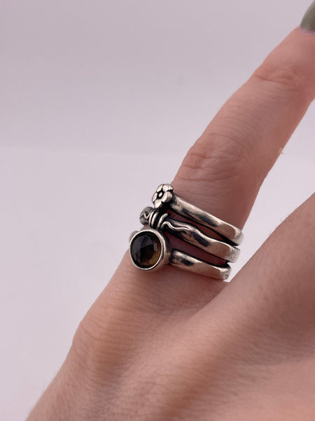size 5.5 sterling silver Silpada faceted smoky quartz flower ring