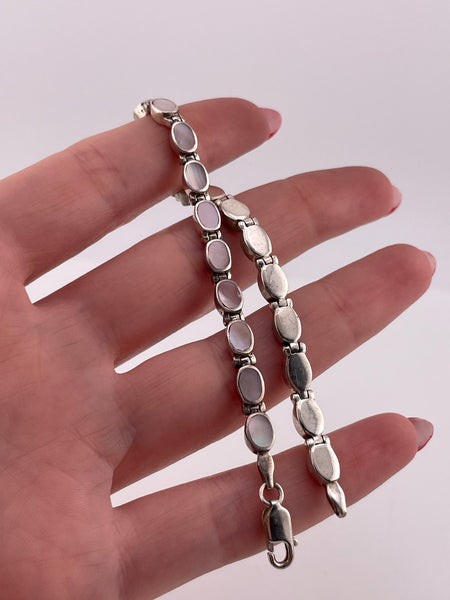 sterling silver 7-3/4" mother of pearl link bracelet