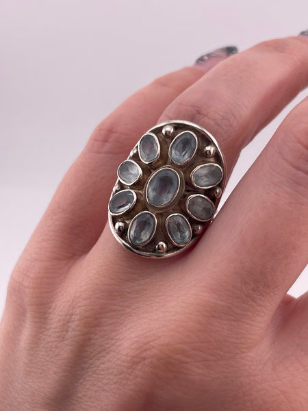 size 6.25 sterling silver faceted topaz cluster ring