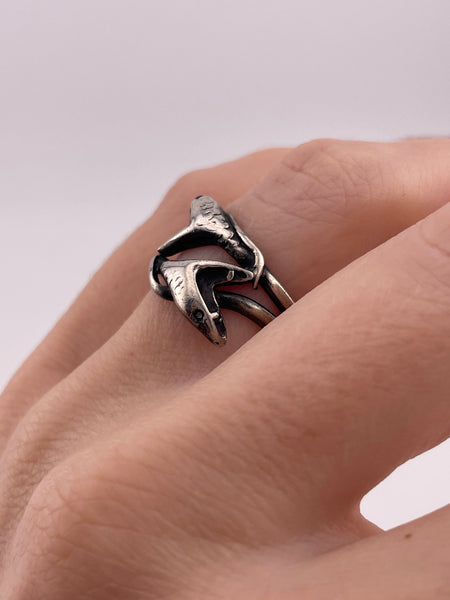 size 6.75 sterling silver double snake head ring **AS IS**