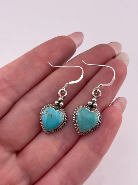 sterling silver stabilized turquoise heart dangle earrings