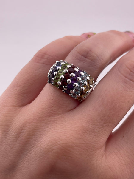 size 6 sterling silver faceted multi-gemstone ring
