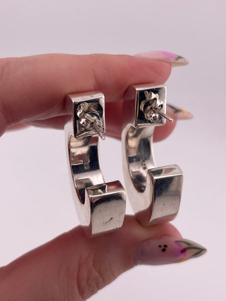 sterling silver chunky stoneless C shaped hoop post earrings