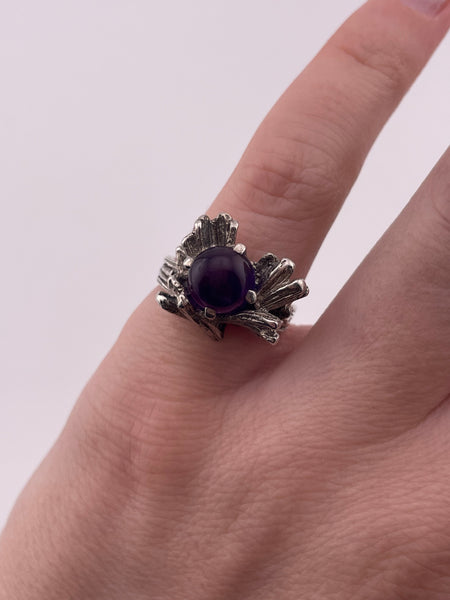 size 5.5 sterling silver amethyst textured band abstract ring