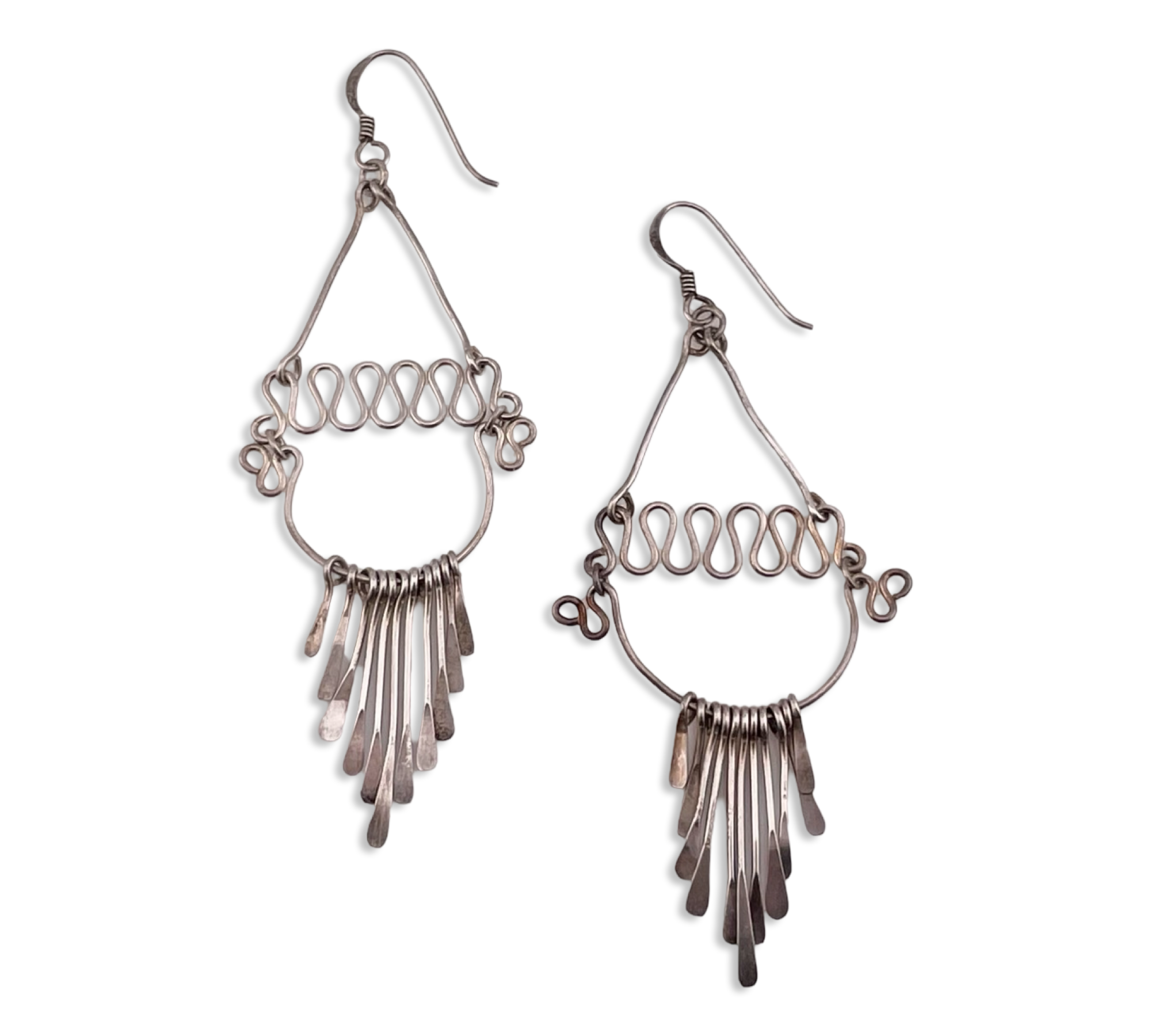 sterling silver squiggle tassel fringe hook dangle earrings ***AS IS***