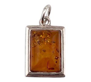 sterling silver rectangle synthetic amber pendant