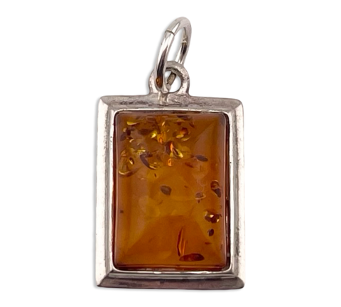sterling silver rectangle synthetic amber pendant