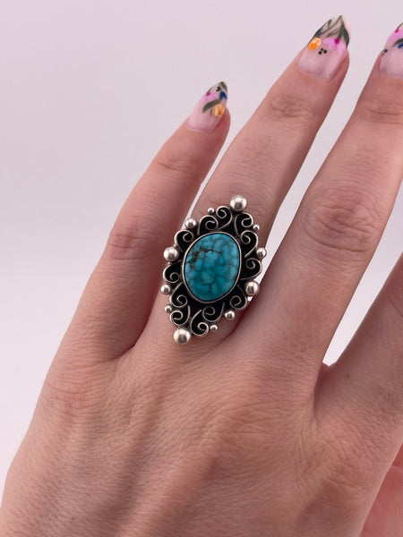 size 6.25 sterling silver turquoise swirl ring