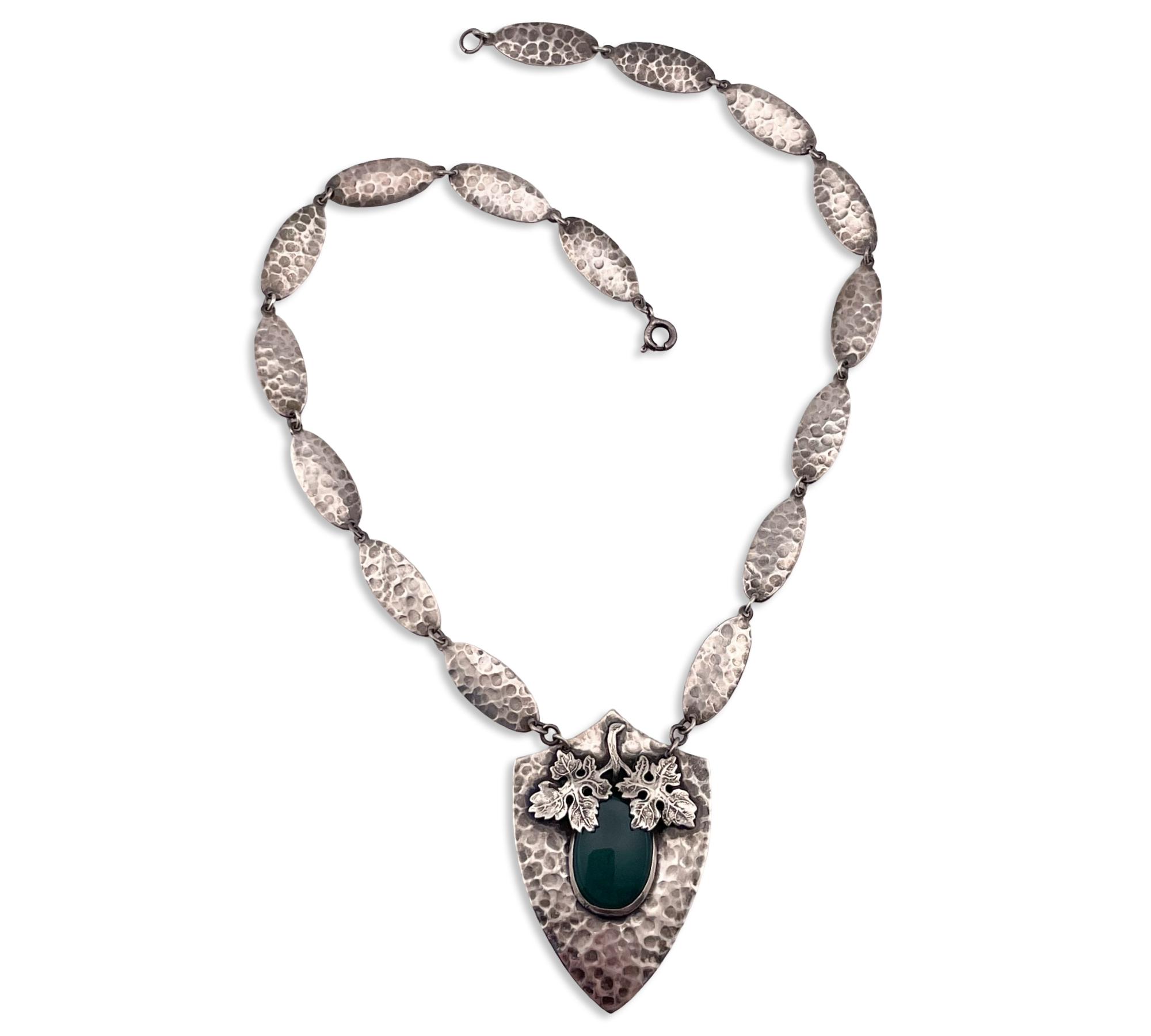 sterling silver hammered leaf chrysoprase necklace