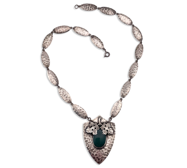 sterling silver hammered leaf chrysoprase necklace