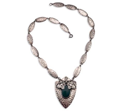 sterling silver hammered leaf chrysoprase necklace