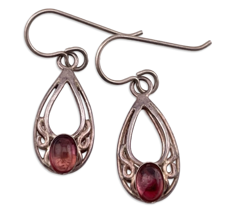 sterling silver garnet hook dangle earrings
