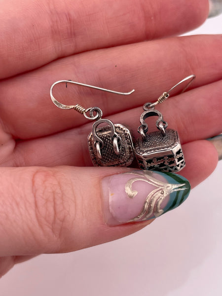 sterling silver cut-out square dangle earrings