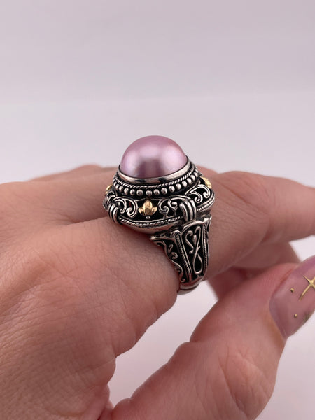 size 8 sterling silver & 18k gold Robert Manse mabe pink pearl ring