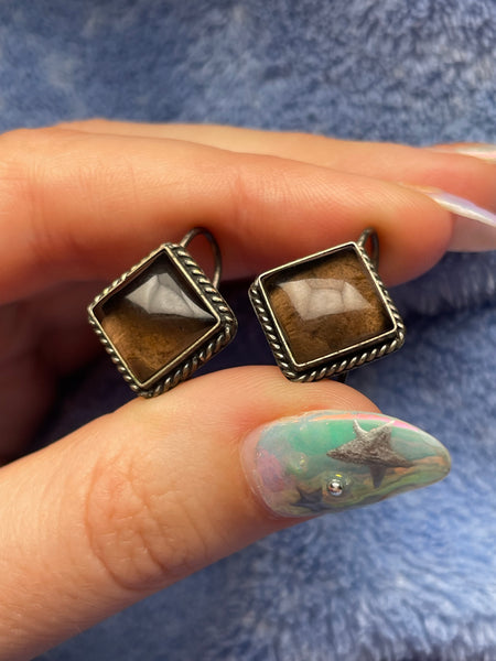 sterling silver brown glass dangle earrings