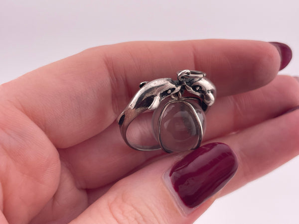 sterling silver quartz orb dolphins pendant