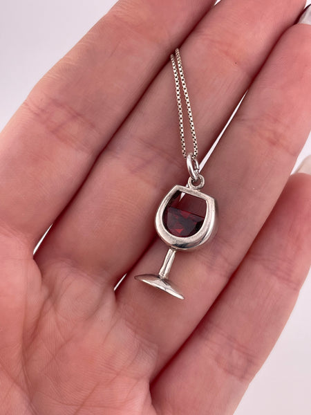 sterling silver 16-3/4" Silpada faceted red glass wine necklace