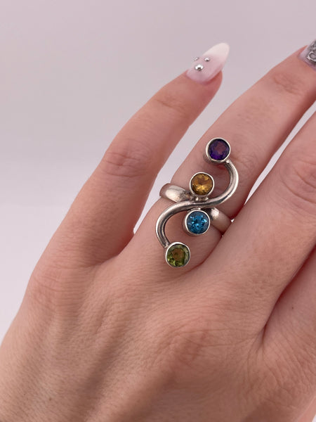 size 6.25 sterling silver faceted multi-stone ring