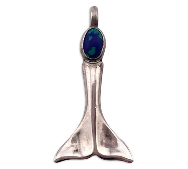 sterling silver azurite malachite whale tail pendant
