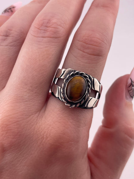 size 9 sterling silver Mexican tiger's eye ring