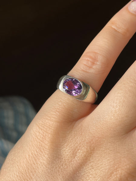 size 5.75 sterling silver faceted amethyst thick band ring
