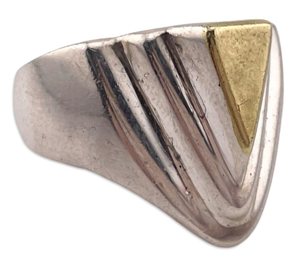 size 7.5 sterling silver & brass Mexican stoneless chunky triangle step ring
