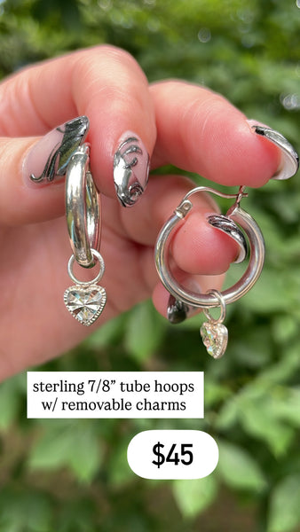 RESERVED PRIVATE LISTING -- sterling silver heart hoop charm earrings C1