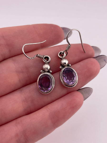 sterling silver faceted amethyst hook dangle earrings