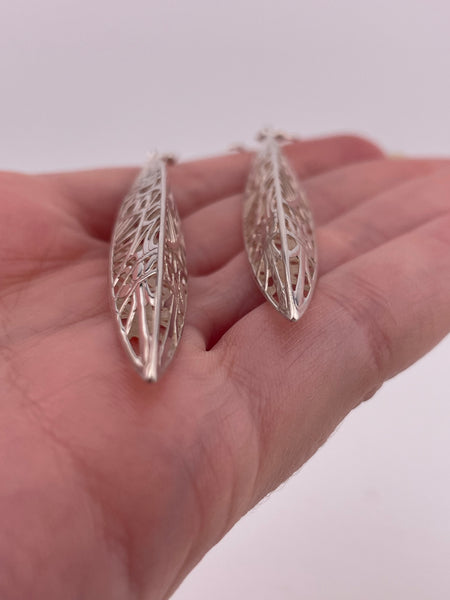 sterling silver long stoneless cut-out dangle earrings