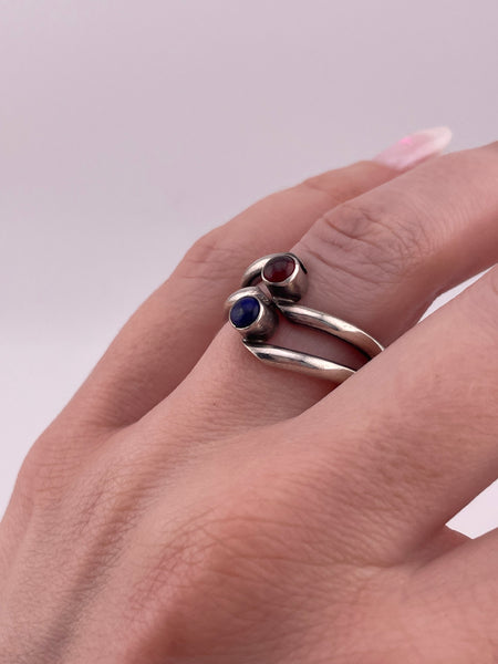 size 6.75 sterling silver garnet lapis ring