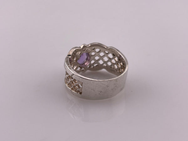 size 8 sterling silver faceted amethyst net design ring