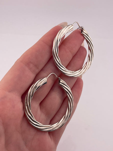 sterling silver 1-5/8" flattened cable hoop earrings