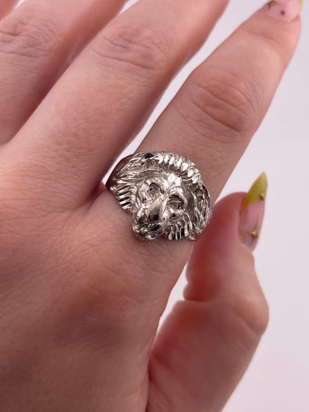size 10.5 sterling silver rhodium plated lions head ring