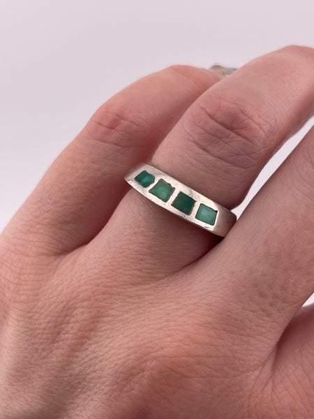 size 6.25 sterling silver turquoise inlay shaped band ring