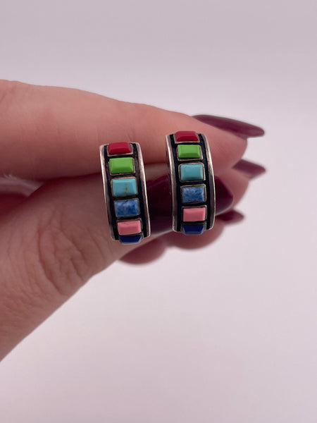 sterling silver multi faux stone resin post earrings