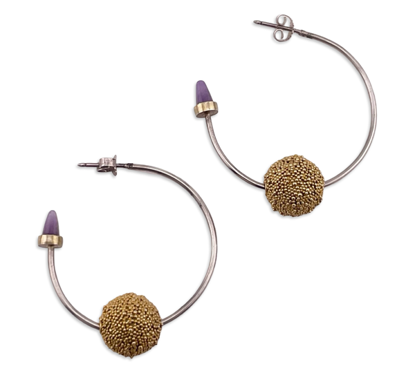 sterling silver amethyst gold wash spinning orbs partial hoop post earrings
