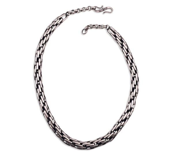 sterling silver heavy multi-rectangle barrel link chain necklace