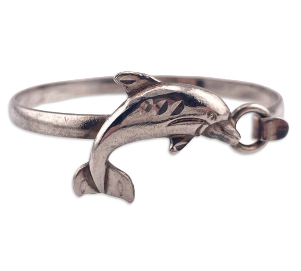 sterling silver 6-1/2" dolphin bangle bracelet