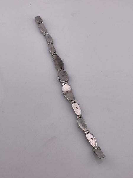 sterling silver 7-1/4" blue opal simulant link bracelet
