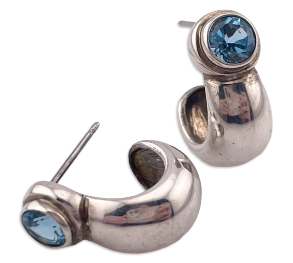 sterling silver Espo faceted blue topaz post earrings *non-sterling posts*