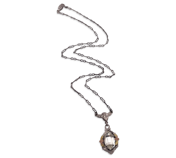 sterling silver 18-3/8" gold wash rhinestone crinkle chain necklace