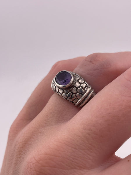 size 6 sterling silver faceted amethyst textured ring ***AS IS***
