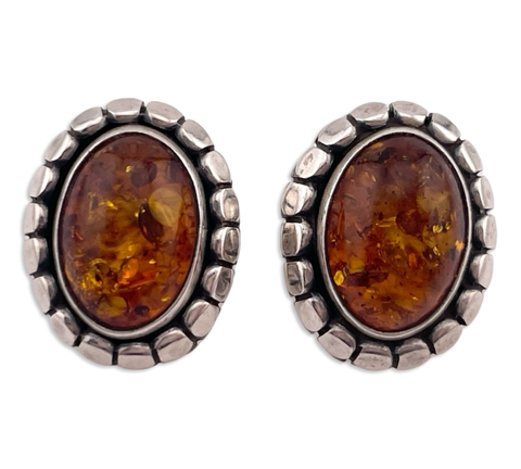 sterling silver oval amber post earrings