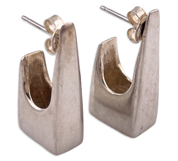 sterling silver Espo chunky stoneless J shaped post earrings