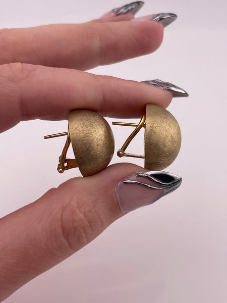 sterling silver gold wash Dyadema brushed matte finish dome omega-back earrings
