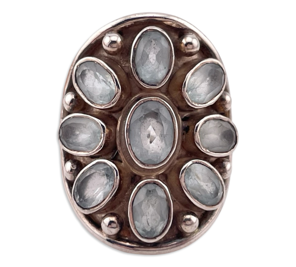 size 6.25 sterling silver faceted topaz cluster ring