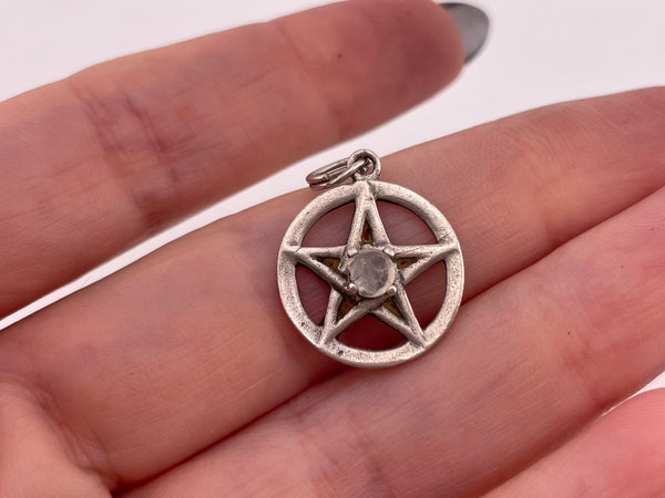 sterling silver faceted rainbow moonstone pentagram star pendant **AS IS**