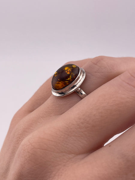size 6 sterling silver oval amber ring