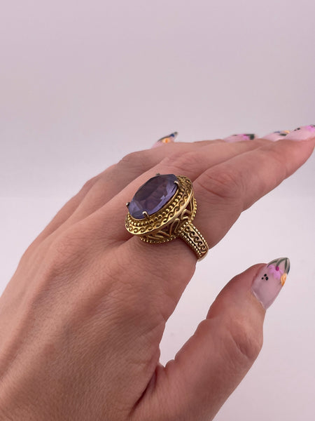 size 7.25 sterling silver faceted purple glass ring ***AS IS***