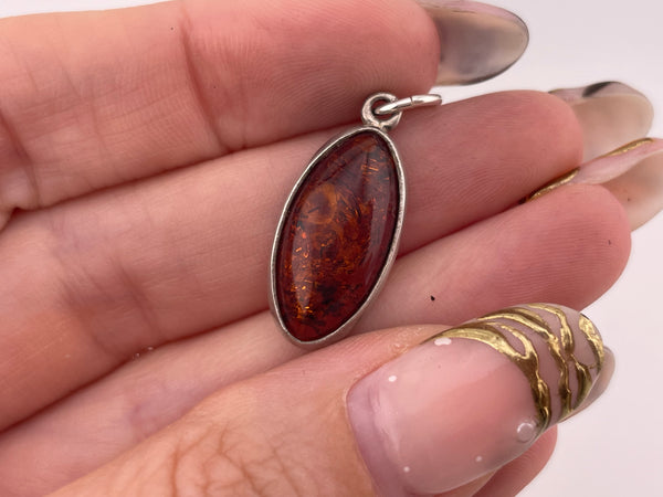 sterling silver synthetic amber marquise shape pendant